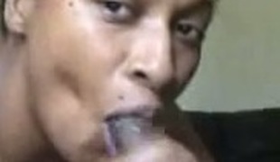 Dark skinned blowlerina of my buddy gives his BBC a great oral sex